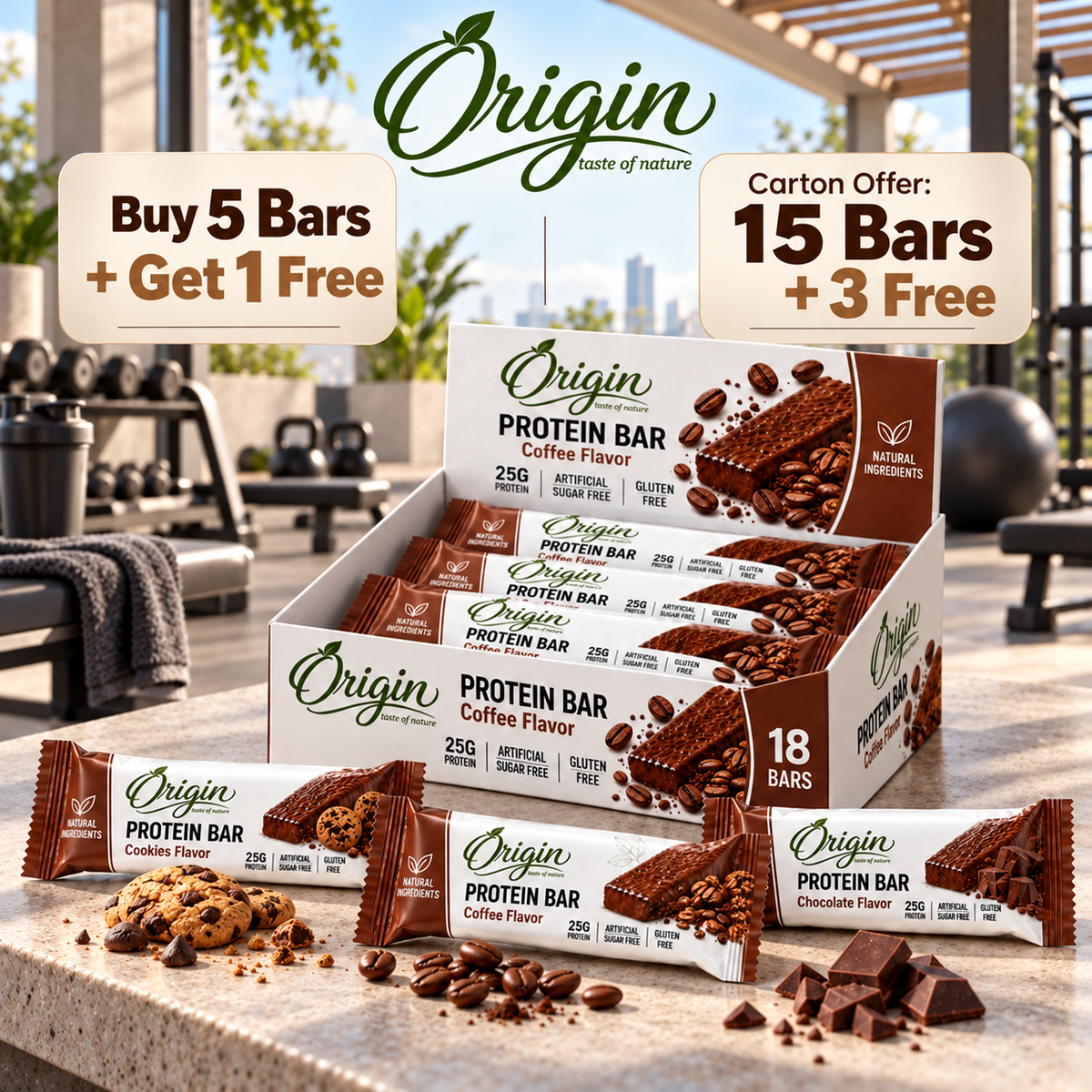 Origin Protein Bar Offer - Buy 5 Get 1 Free / Carton 15 + 3 Free